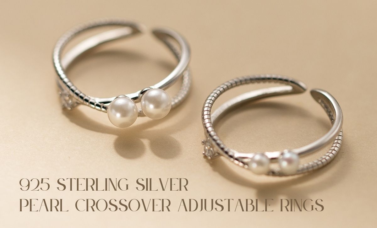 925 Sterling Silver Pearl Crossover Rings Set – Adjustable